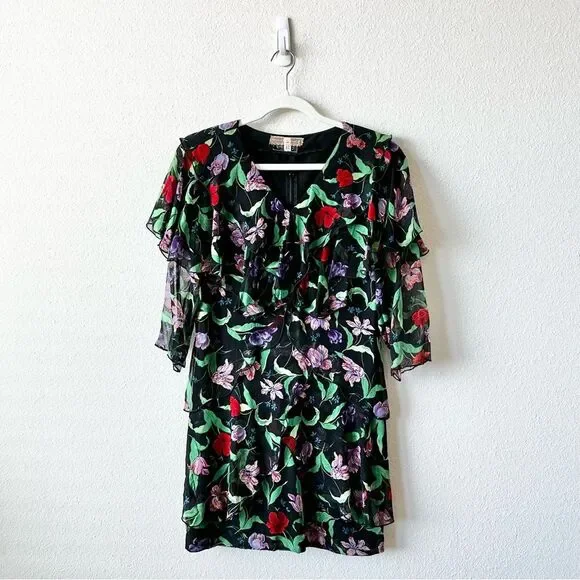 Vintage Holly Harp Ruffle Layered Tiered Floral Dress in Black Size Medium 80s - Picture 2 of 10